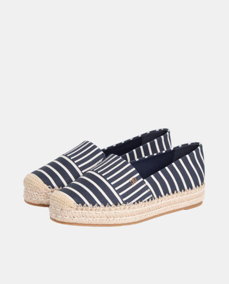 Alpercatas com Plataforma e Estampado às Riscas Azul-marinho-3