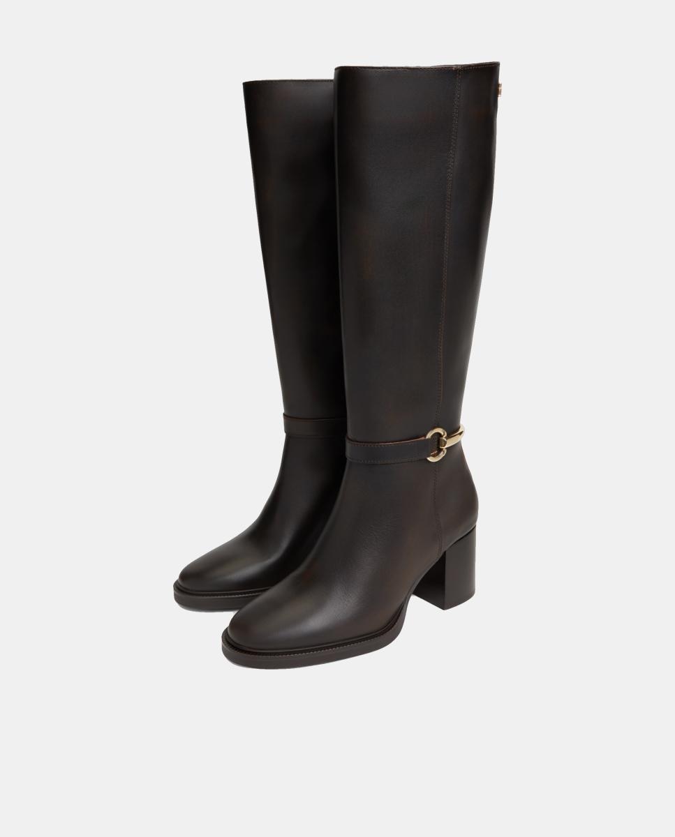 Botas Altas com Salto Castanho-escuro-5