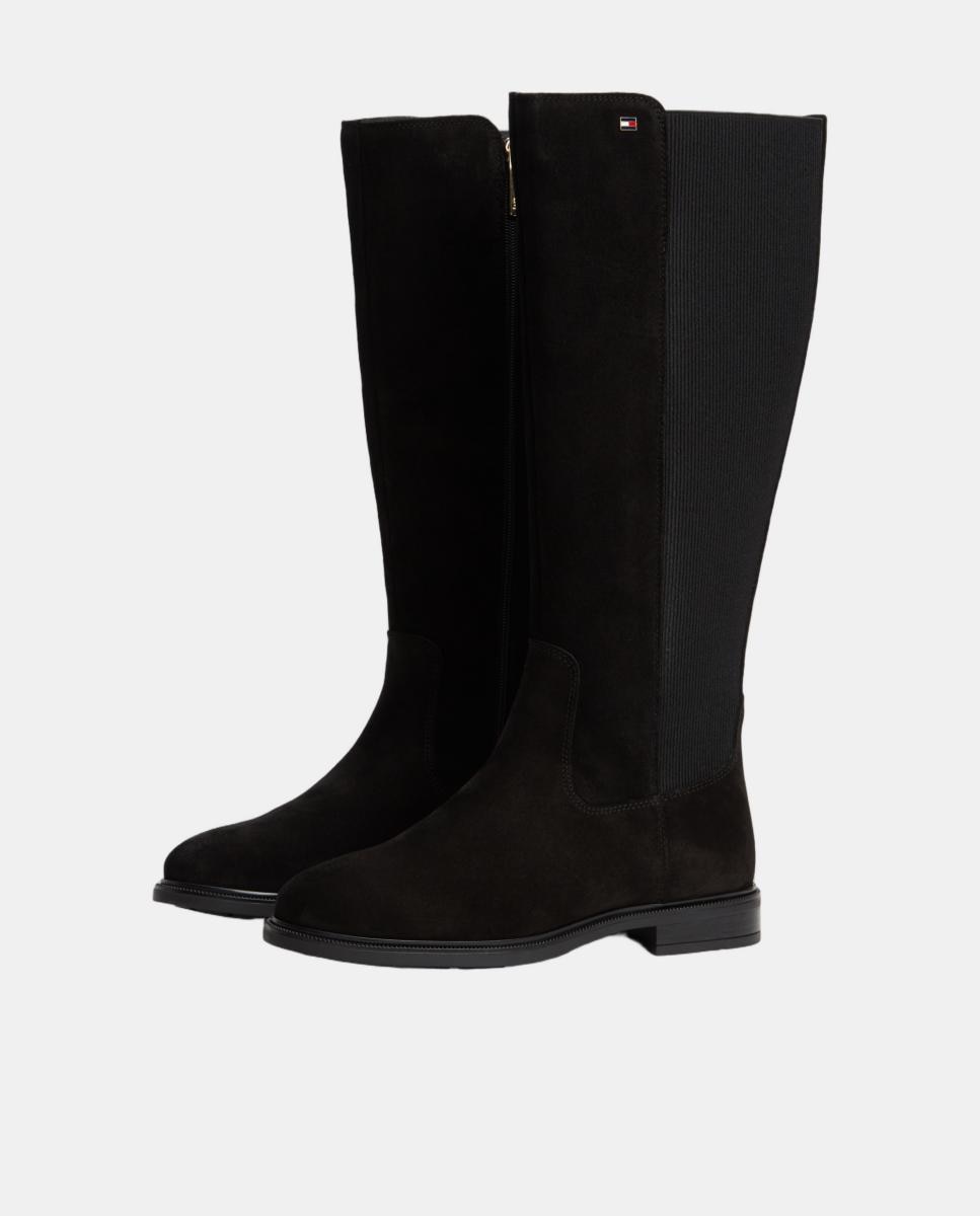 Botas Altas Estilo Chelsea em Croute Preto-2