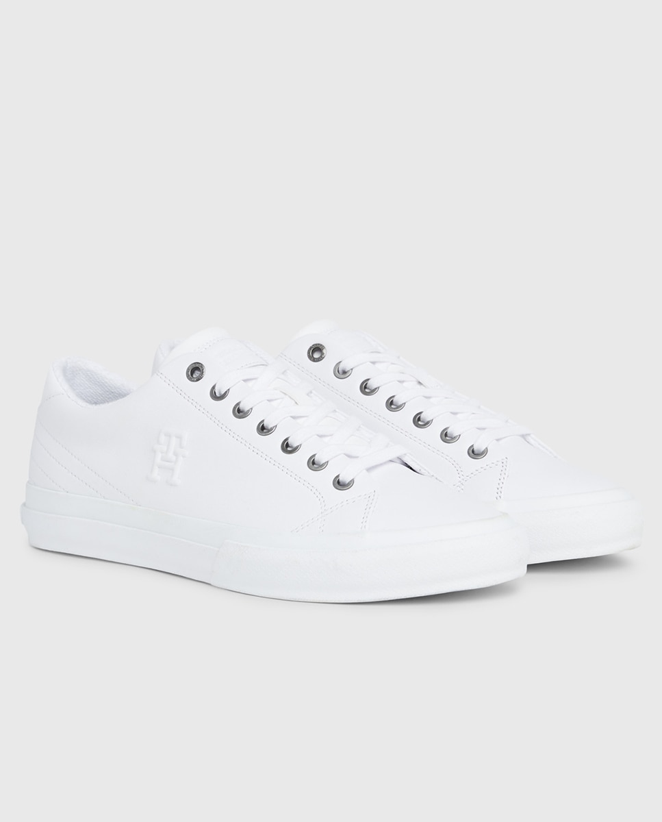 Sapatilhas em Pele com Monograma Branco-5