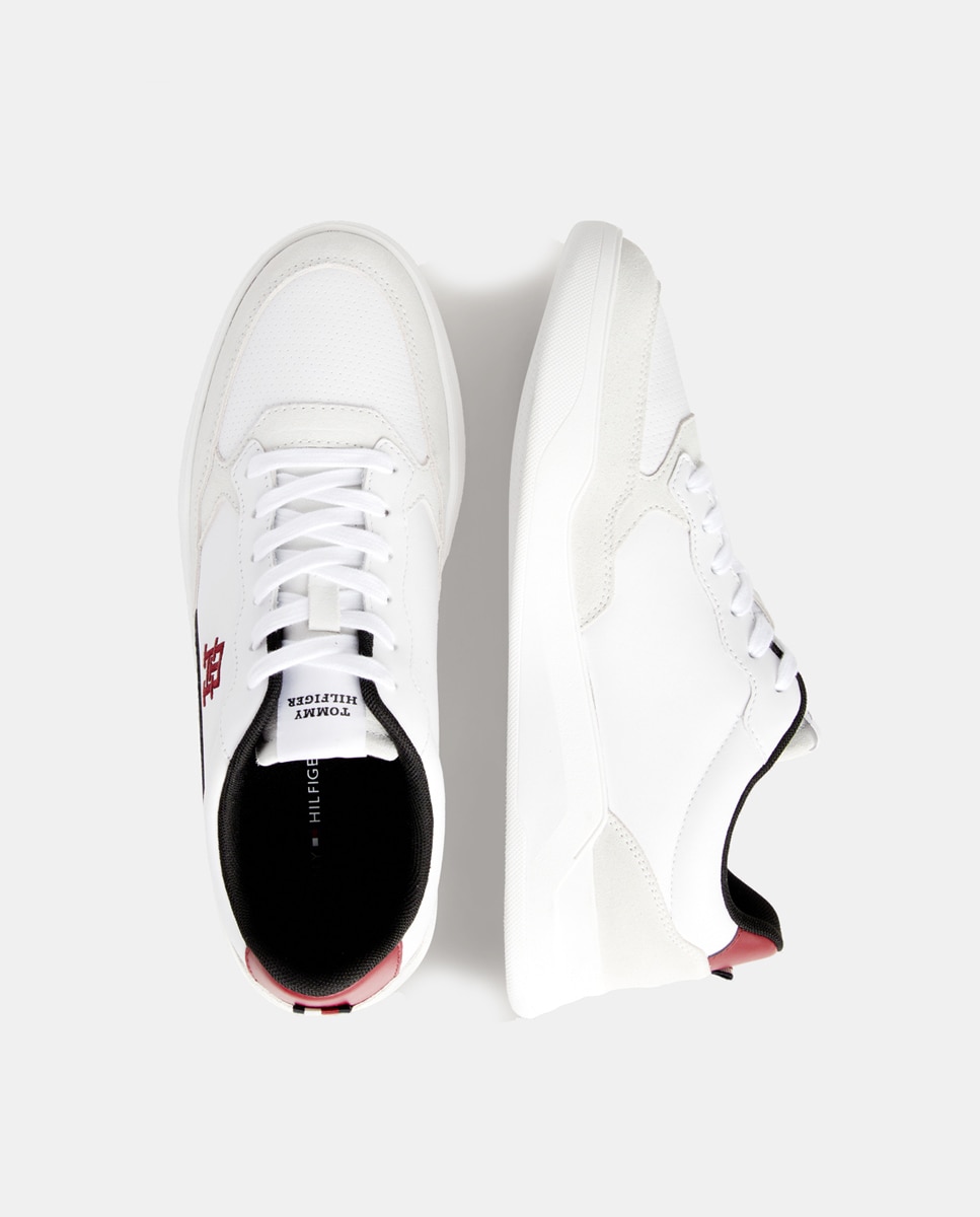 Sapatilhas Elevated Tipo Cupsole Baixas em Pele Branco-4