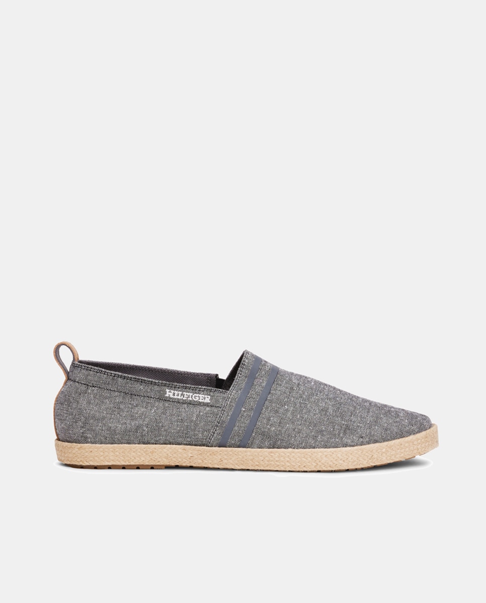 Alpercatas em Chambray de Linho às Riscas Preto-1
