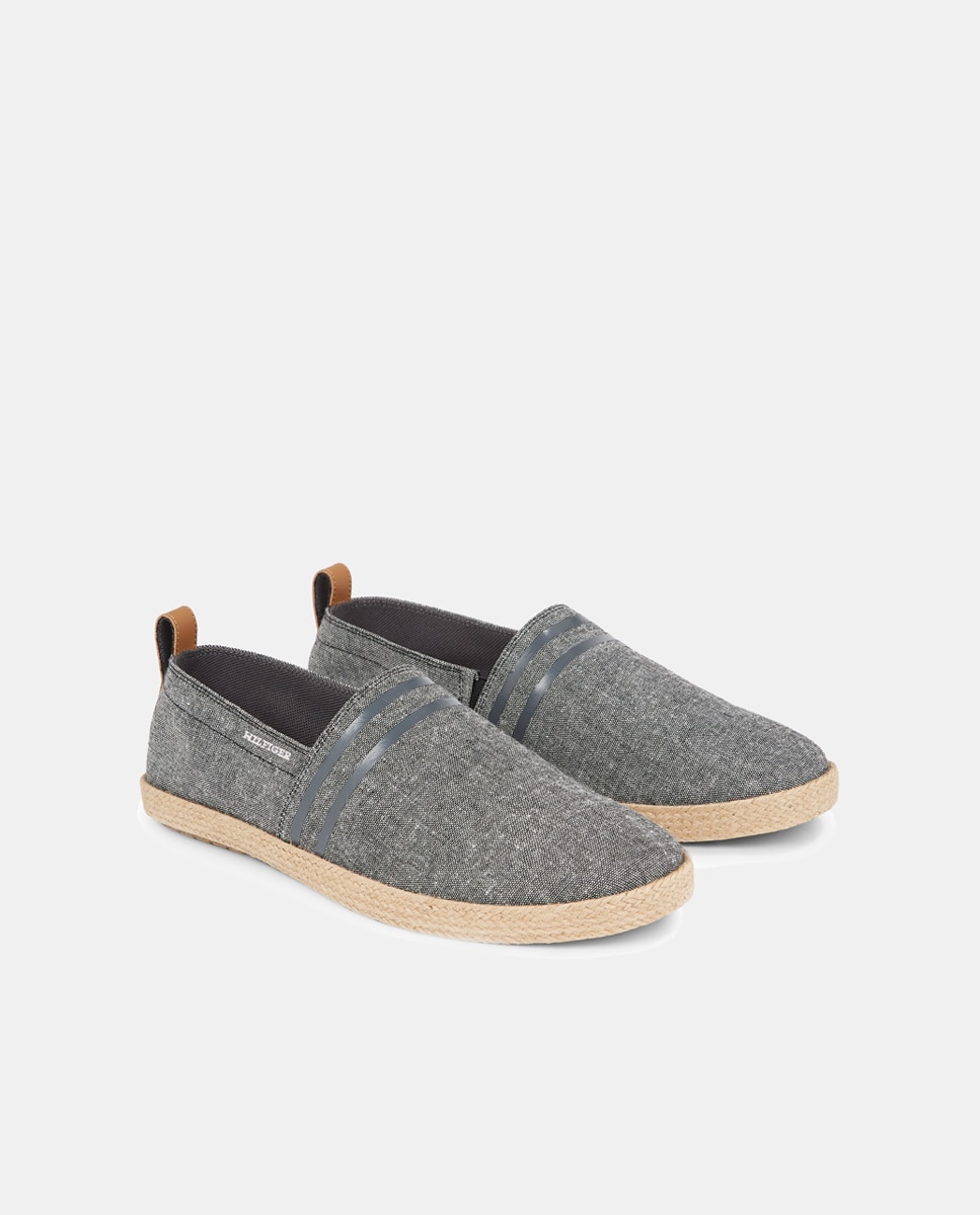 Alpercatas em Chambray de Linho às Riscas Preto-3