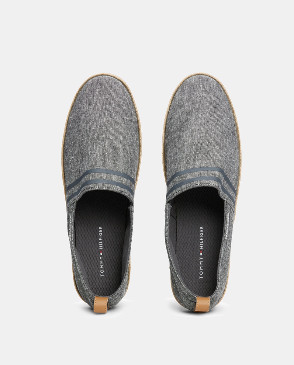 Alpercatas em Chambray de Linho às Riscas Preto-4