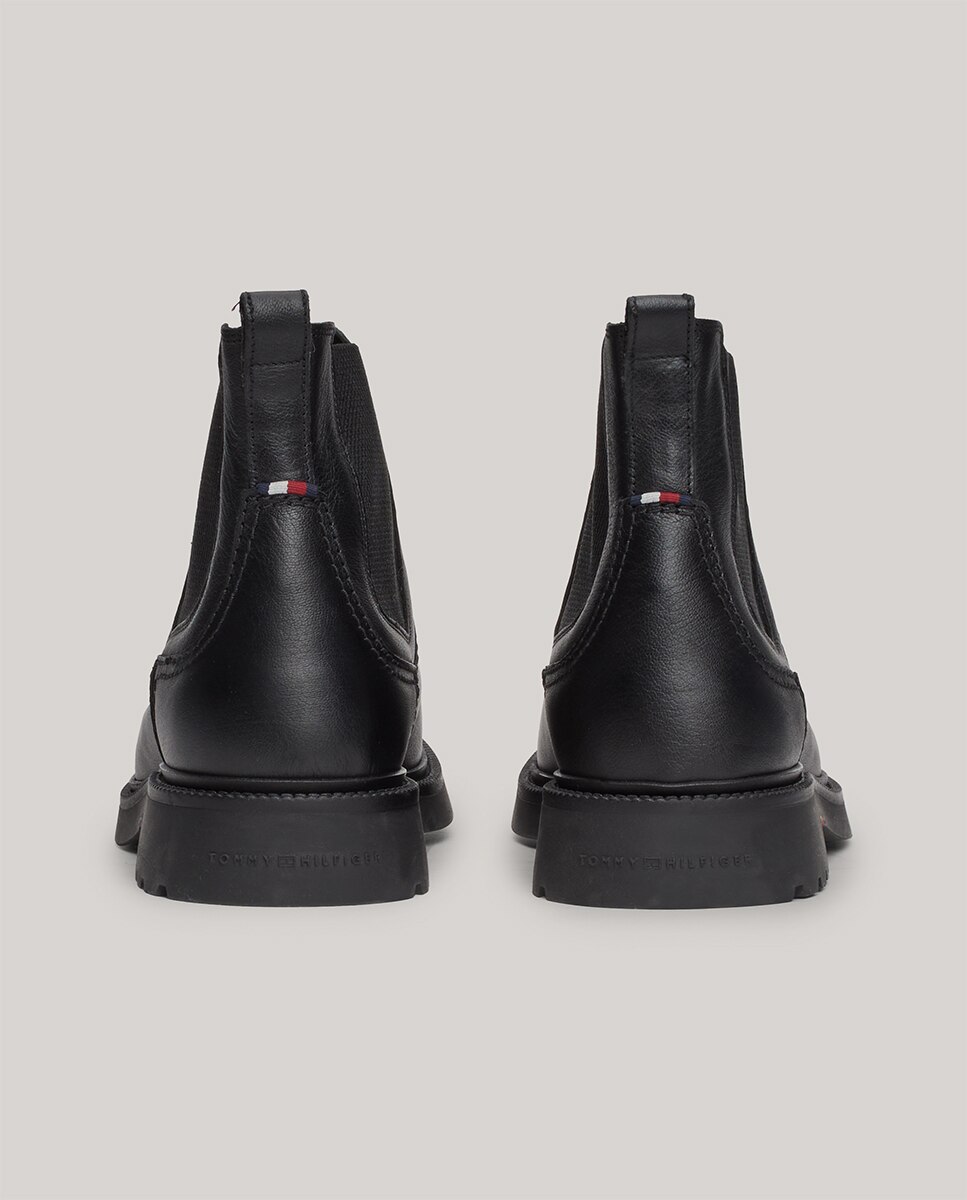 Botins Chelsea em Pele com Desenho Ligeiro Preto-3