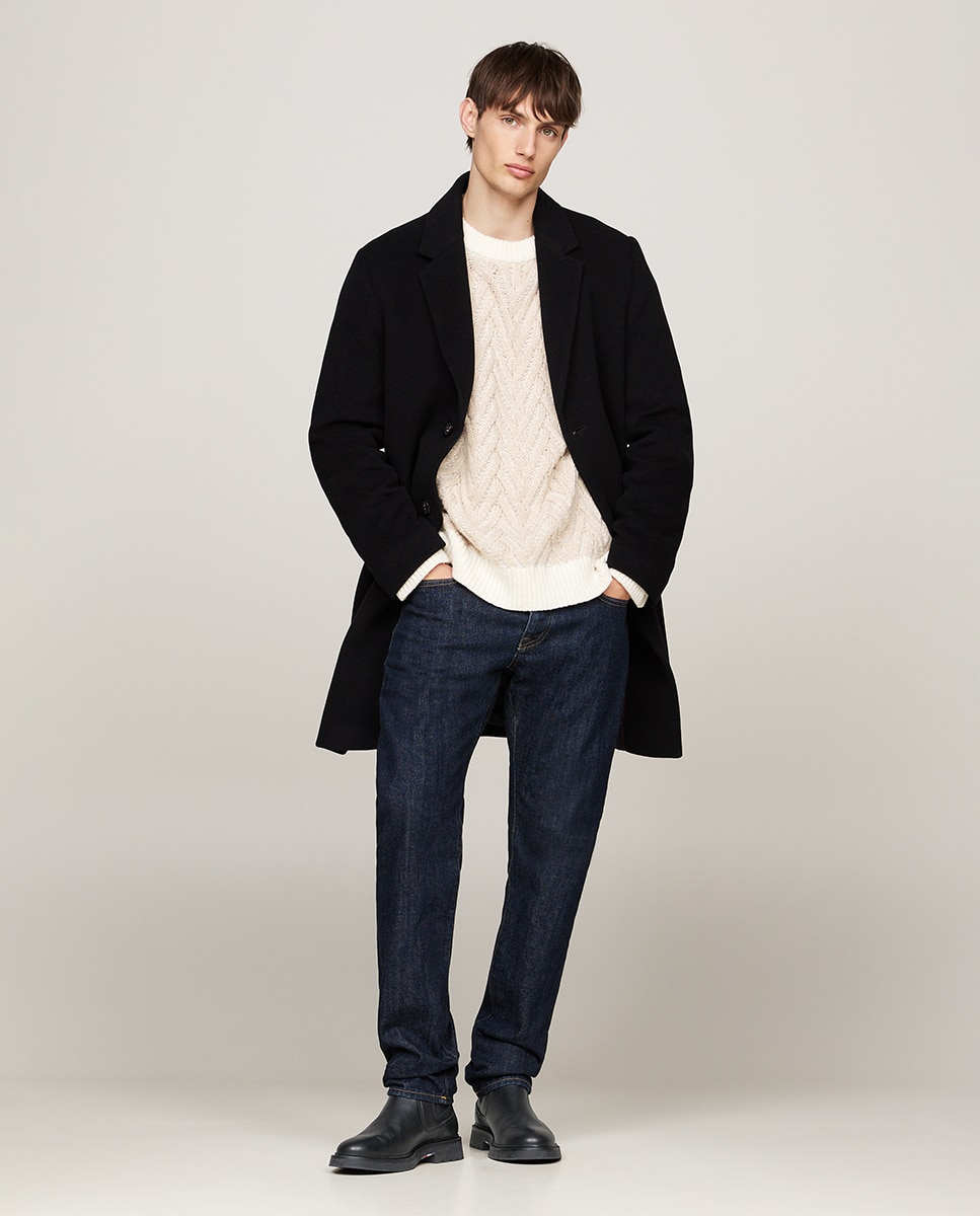 Botins Chelsea em Pele com Desenho Ligeiro Preto-5