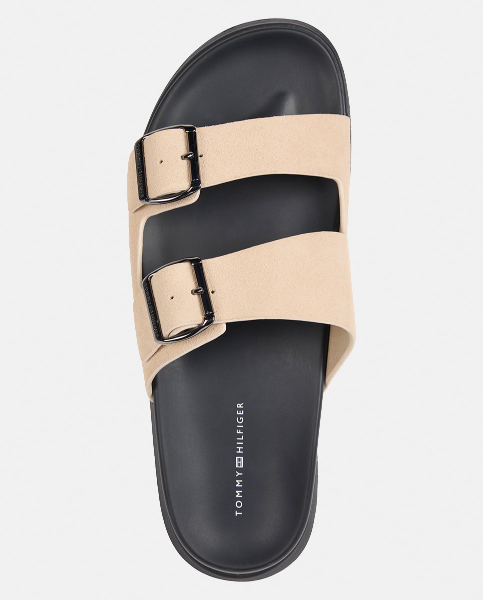 Sandálias Rasas com Fivela Dupla Bege-2