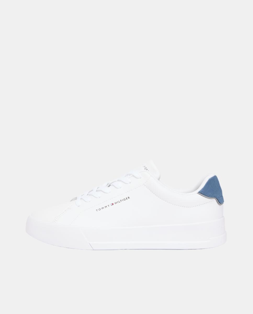 Sapatilhas em Pele com Salto em Contraste - Branco/Azul Branco-2