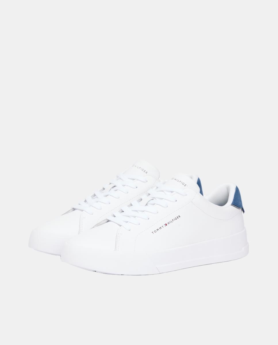 Sapatilhas em Pele com Salto em Contraste - Branco/Azul Branco-4
