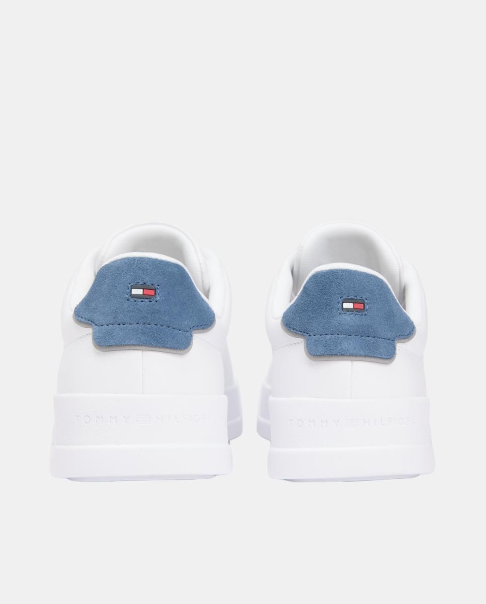 Sapatilhas em Pele com Salto em Contraste - Branco/Azul Branco-5