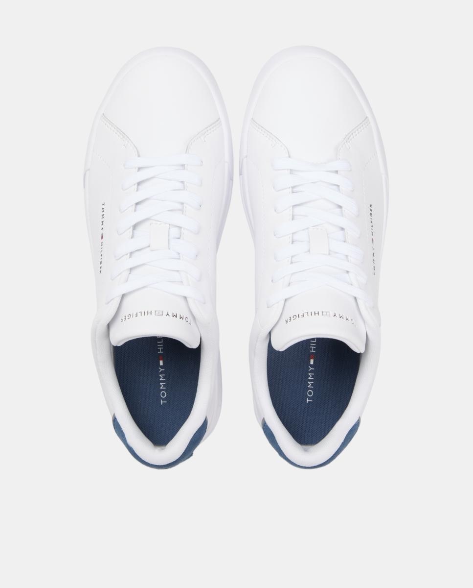 Sapatilhas em Pele com Salto em Contraste - Branco/Azul Branco-6