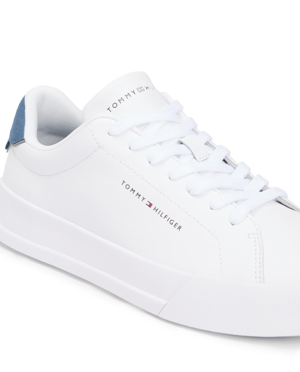 Sapatilhas em Pele com Salto em Contraste - Branco/Azul Branco-7