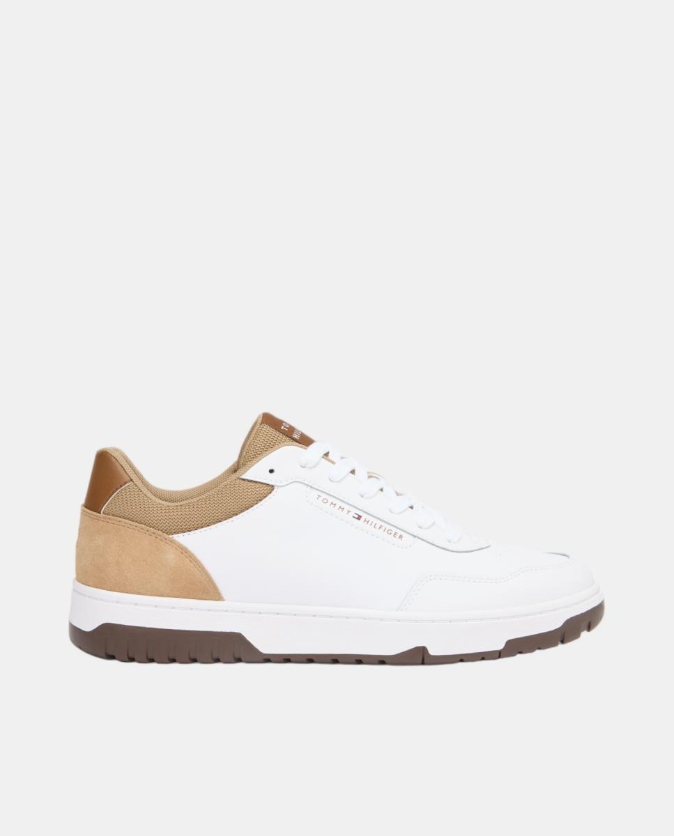 Sapatilhas Casual Combinadas em Pele e Camurça - Branco Branco-1
