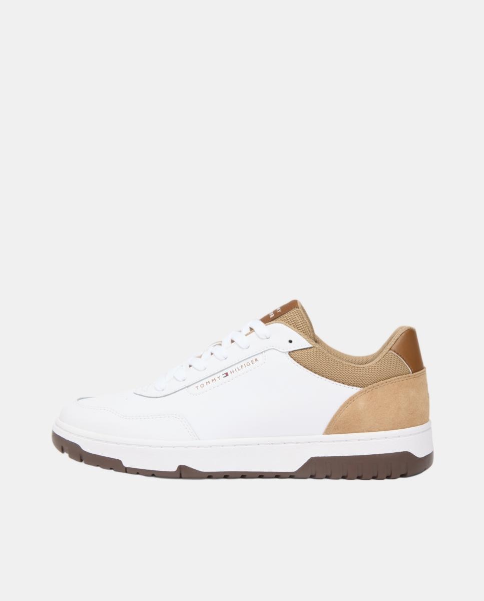 Sapatilhas Casual Combinadas em Pele e Camurça - Branco Branco-2