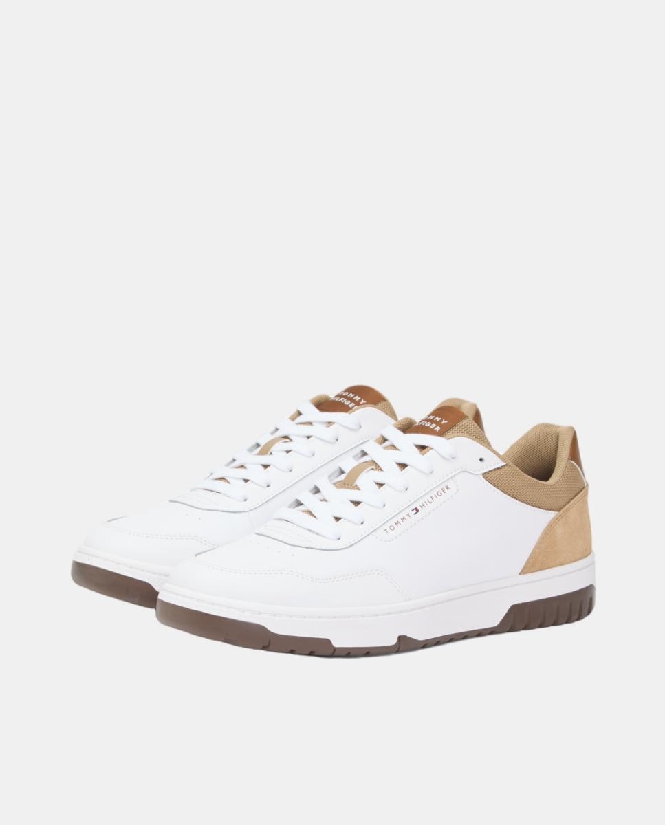 Sapatilhas Casual Combinadas em Pele e Camurça - Branco Branco-4