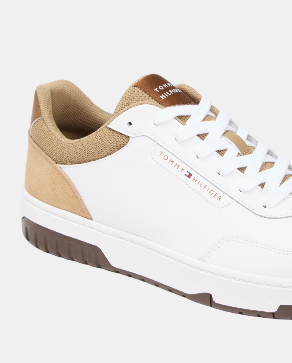 Sapatilhas Casual Combinadas em Pele e Camurça - Branco Branco-7