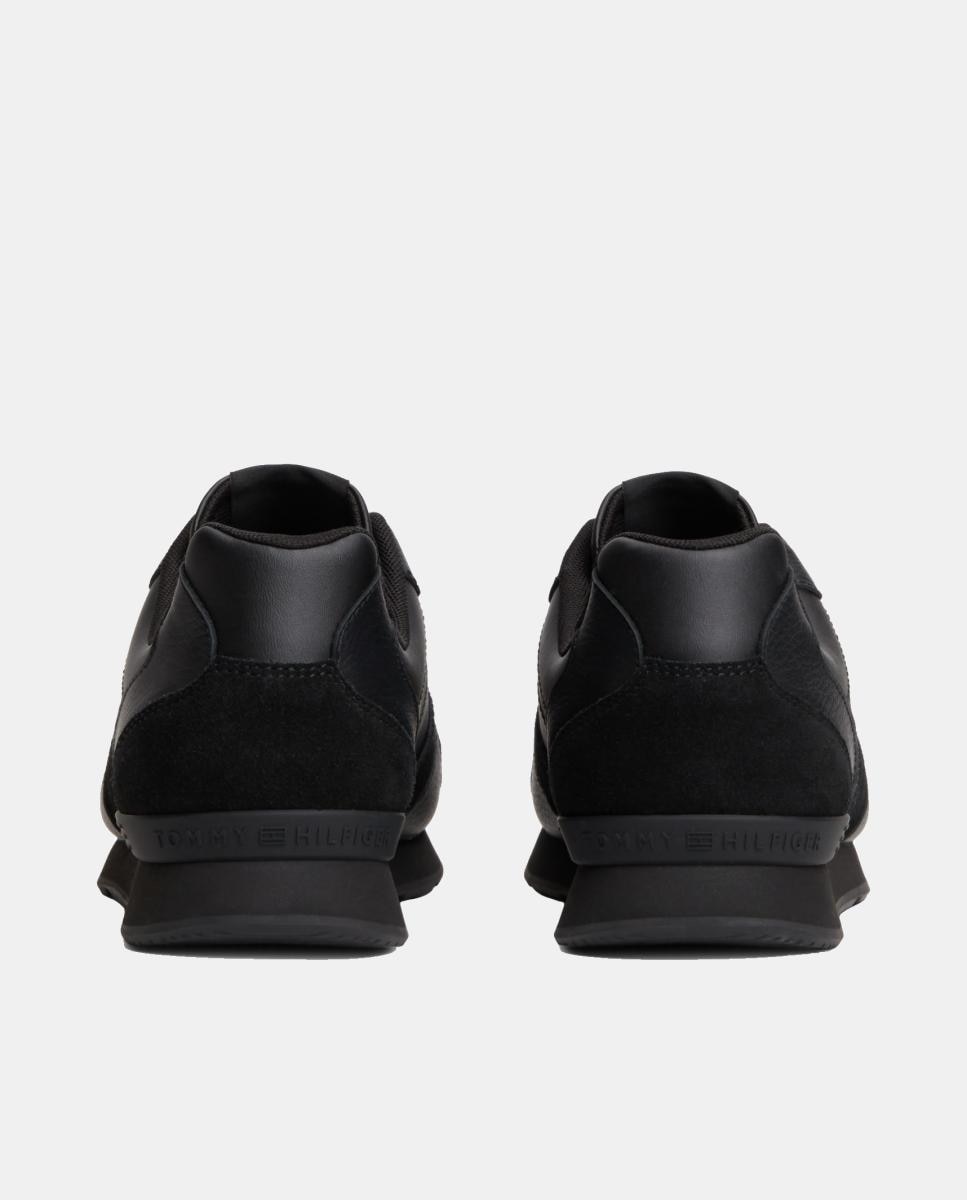 Sapatilhas em Pele Estilo Runner - Preto Preto-2