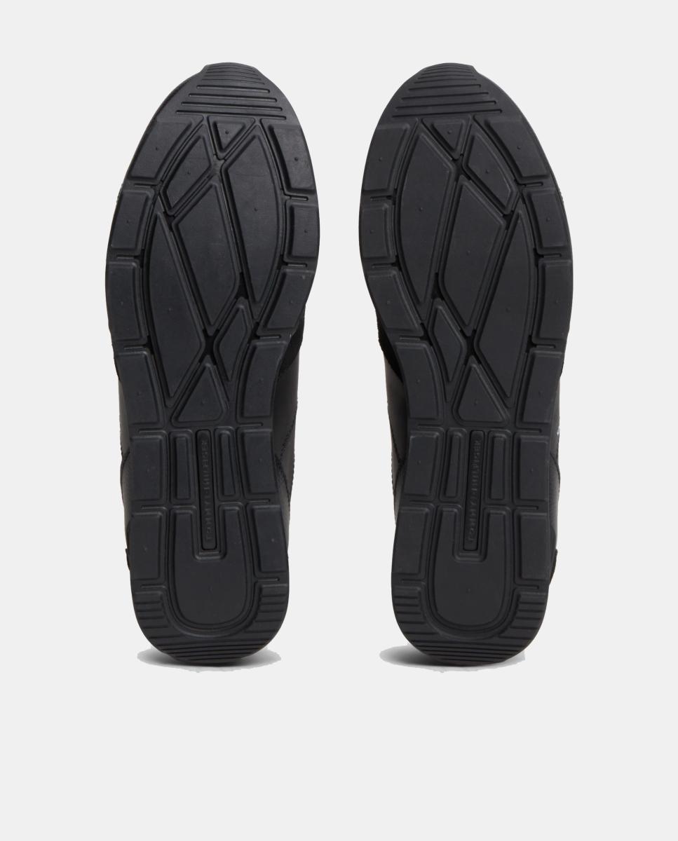 Sapatilhas em Pele Estilo Runner - Preto Preto-3