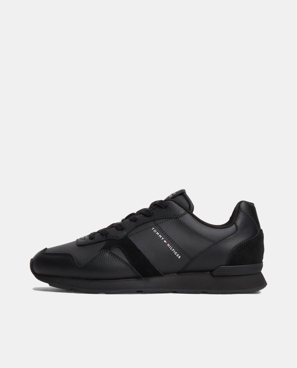 Sapatilhas em Pele Estilo Runner - Preto Preto-5