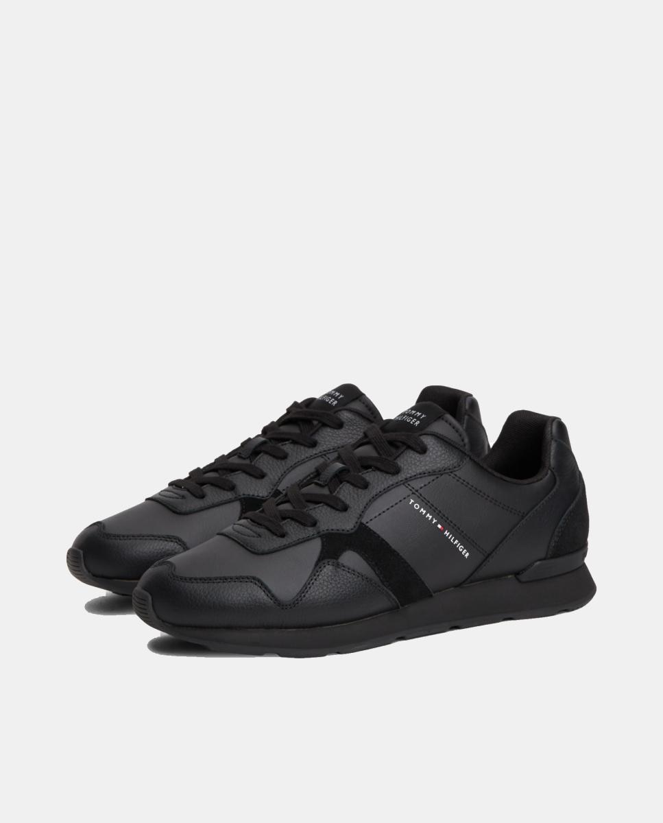 Sapatilhas em Pele Estilo Runner - Preto Preto-6