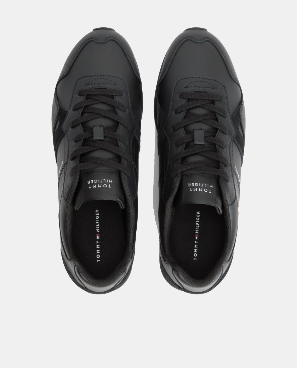 Sapatilhas em Pele Estilo Runner - Preto Preto-7