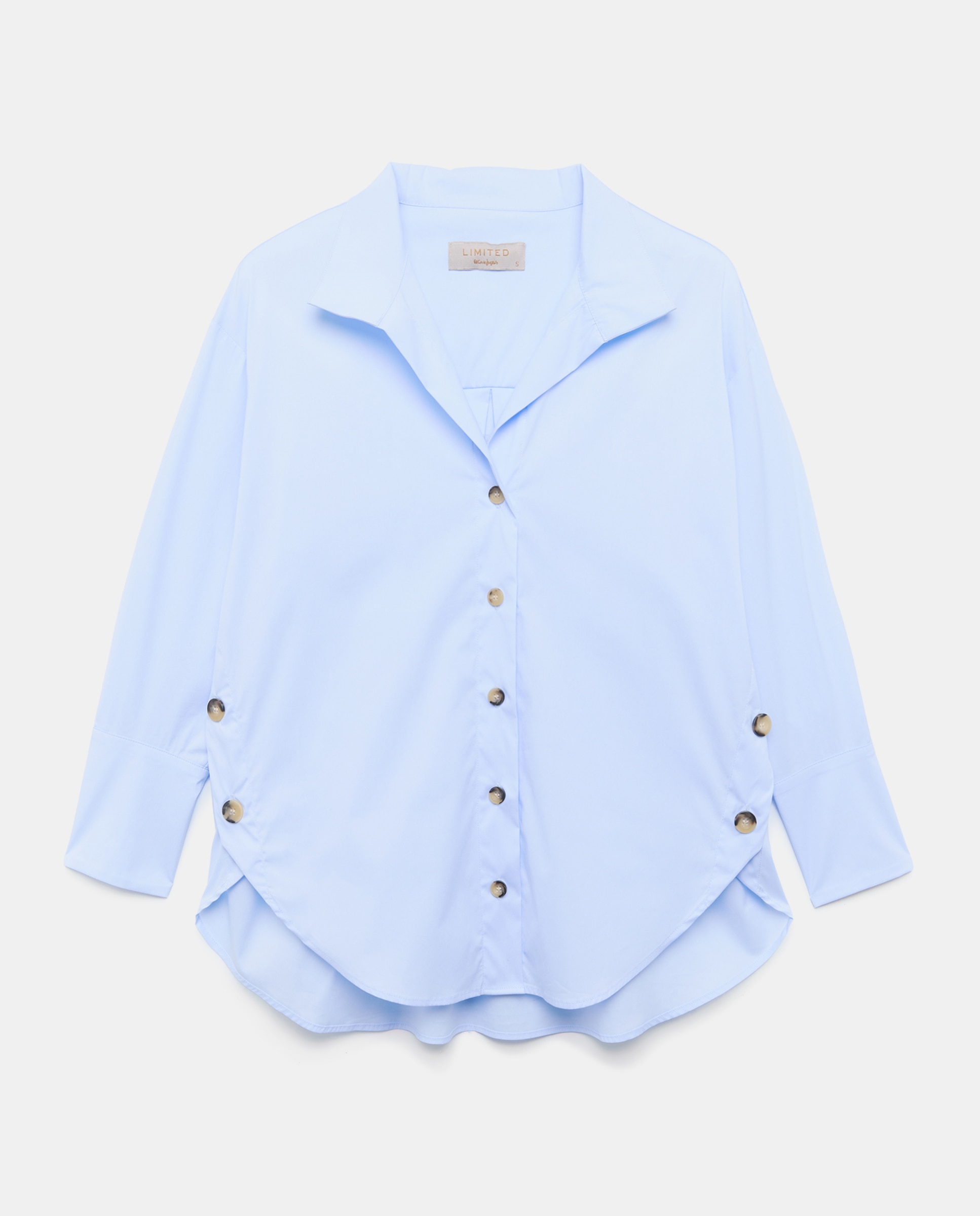 Camisa de Manga Comprida e em Popelina Azul-claro-7