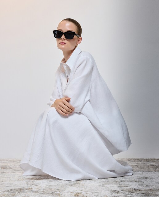 Imagem 0 de Blusa Lisa de Linho com Manga 3/4