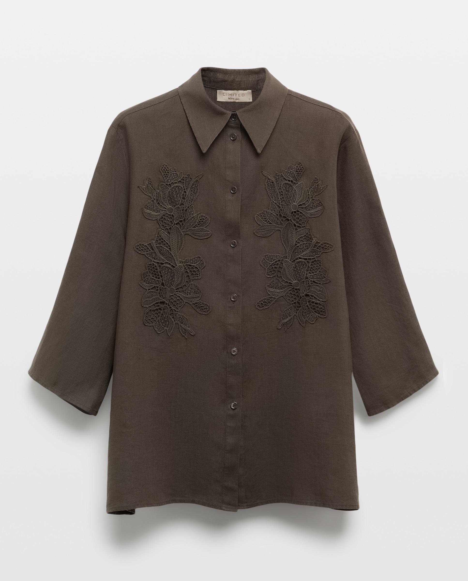 Blusa Lisa de Linho com Manga 3/4 520 Caqui-5