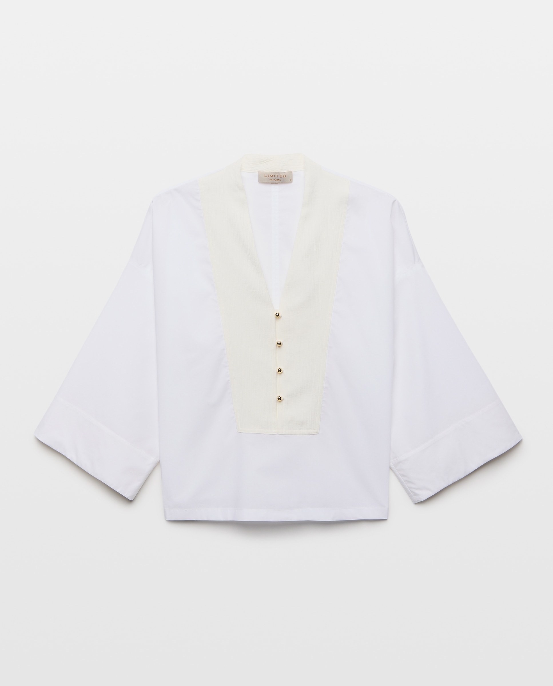 Blusa com Decote em Bico e Peitilho Branco-5