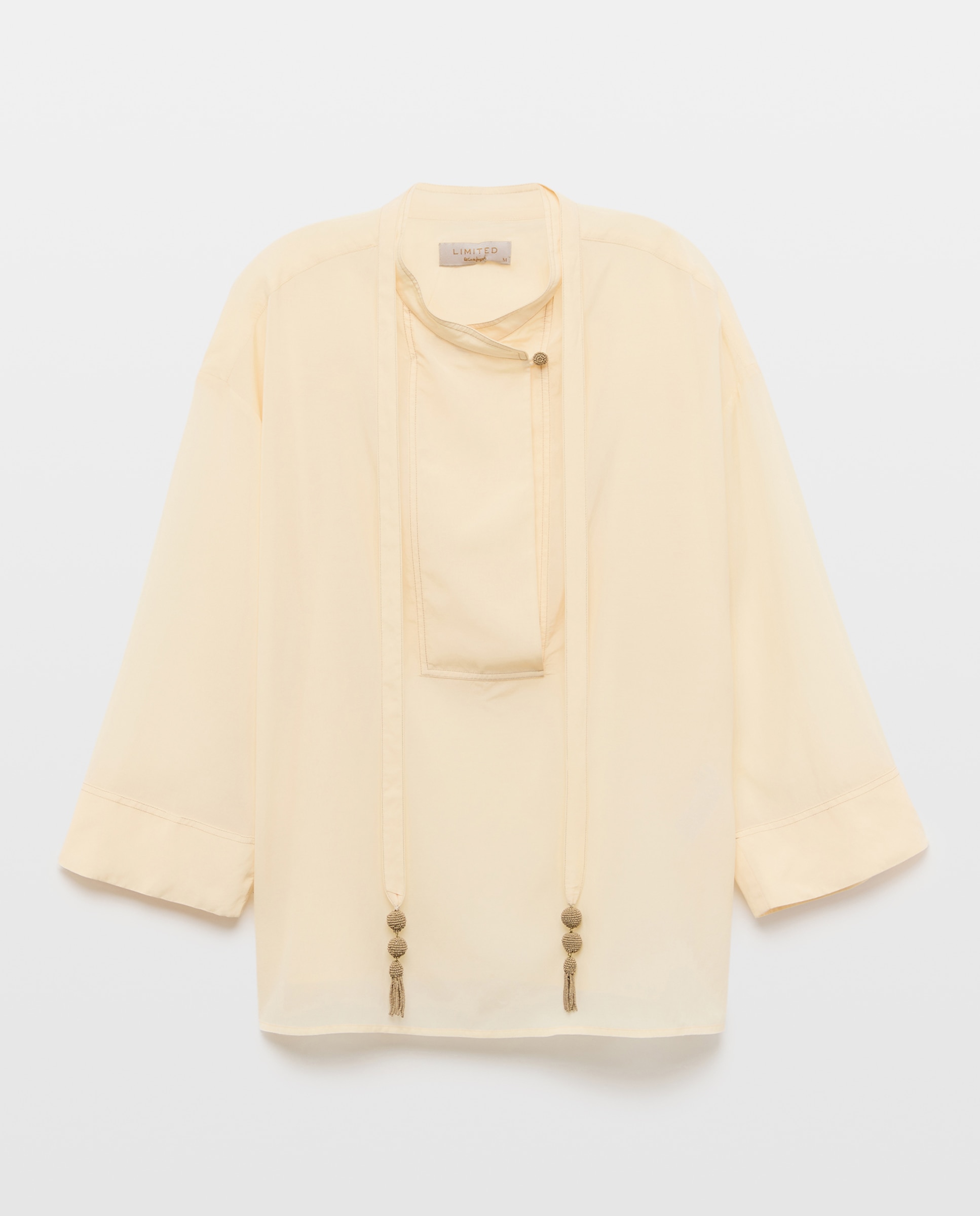 Blusa de mulher com manga comprida e gola à padre 120 Cru-4