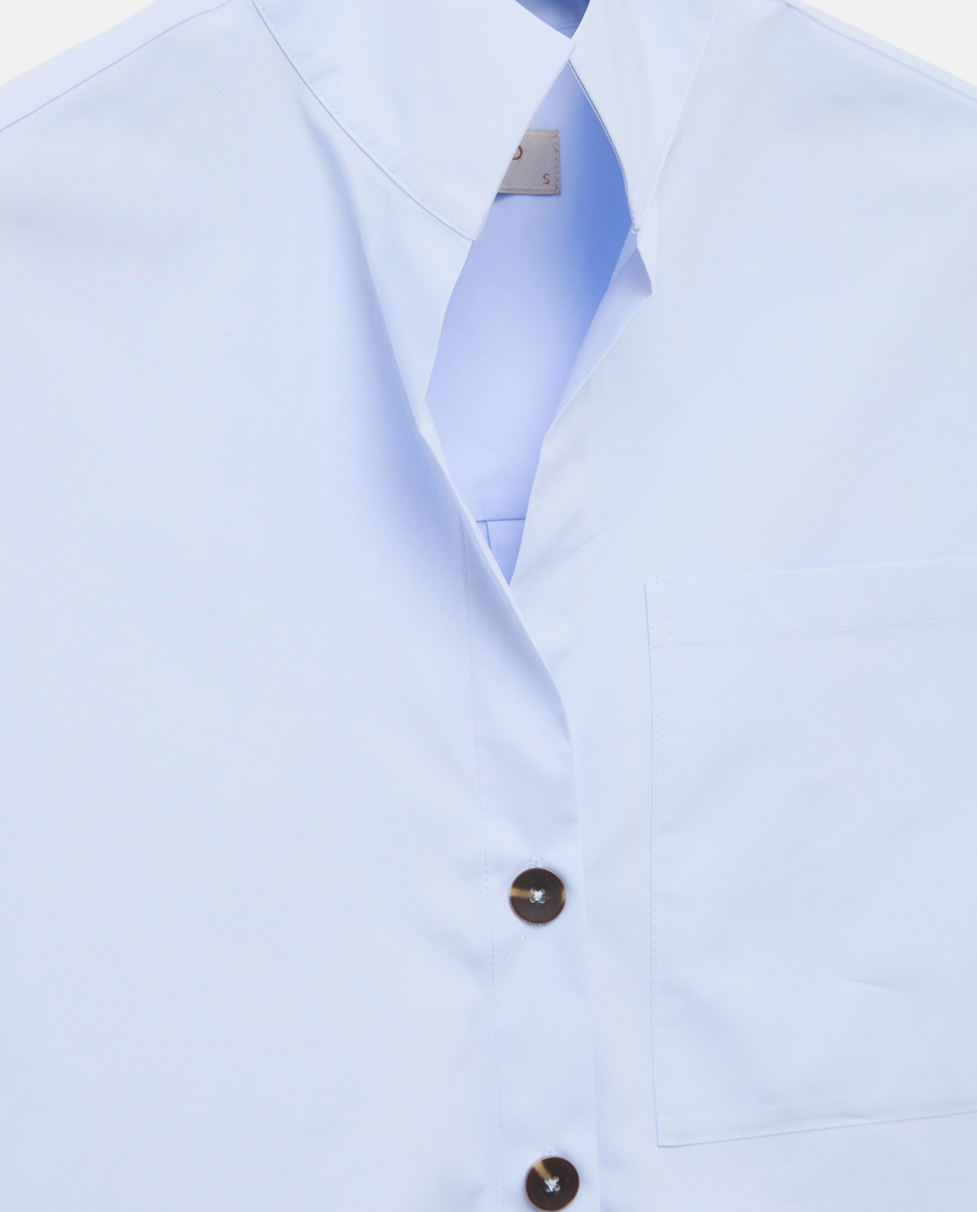 Camisa de Manga Comprida com Colarinho de Camisa de Popelina com Bolso 410 Azul Claro-2
