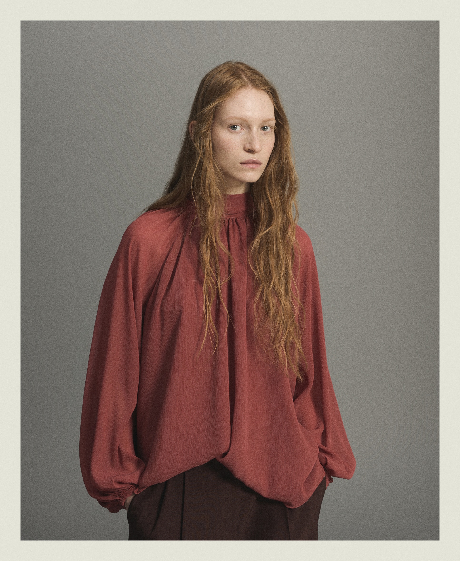 Blusa de mujer con cuello mao y manga con volumen - Woman Limited El Corte Inglés - 600 Rojo 600 Rojo-2