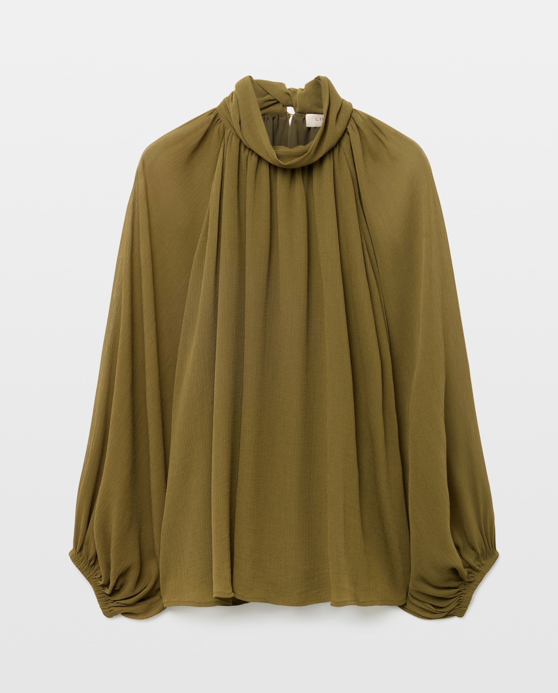 Blusa com Gola à Padre e Manga com Volume Verde-4