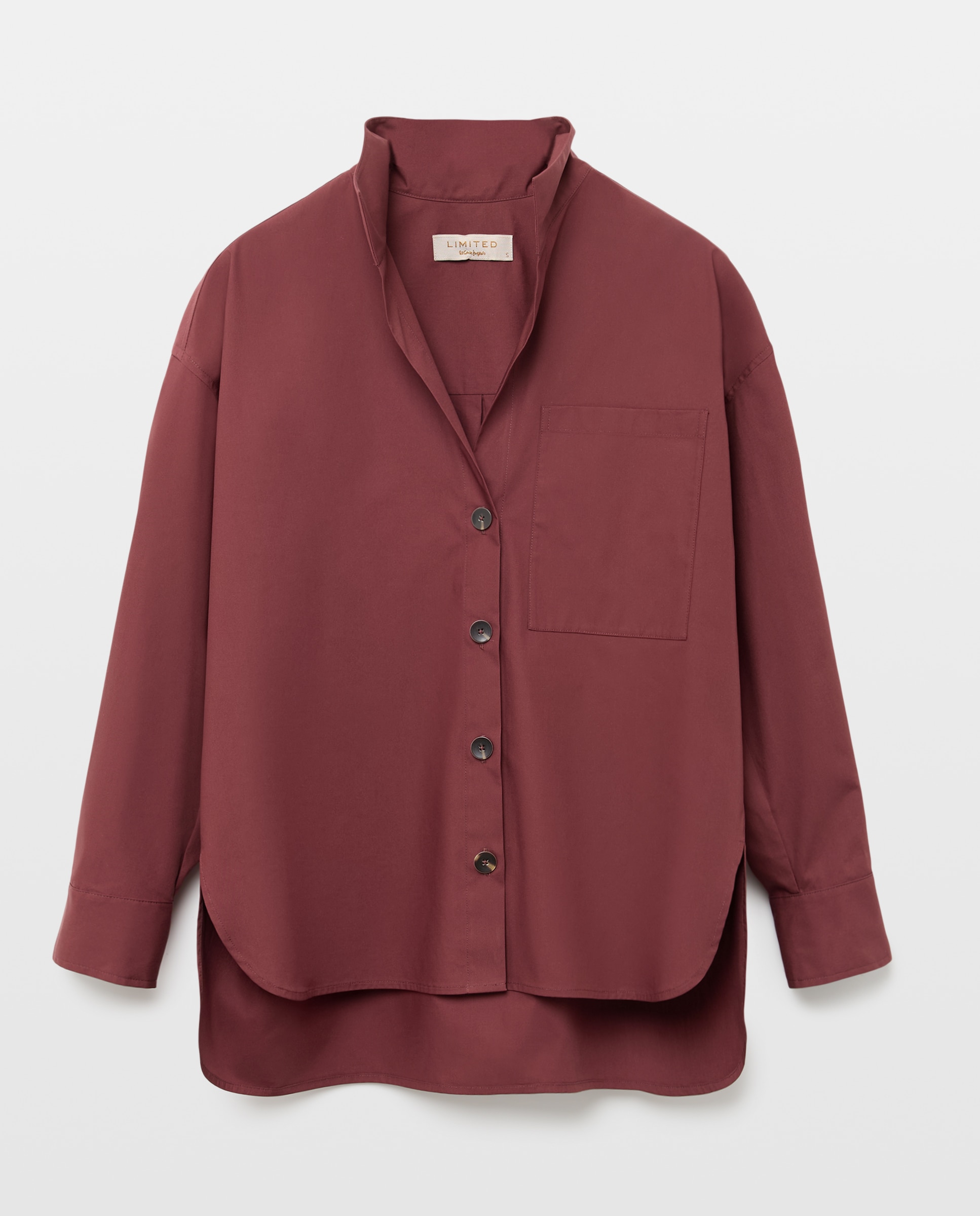 Camisa de Manga Comprida com Colarinho de Camisa de Popelina com Bolso Bordeaux-5