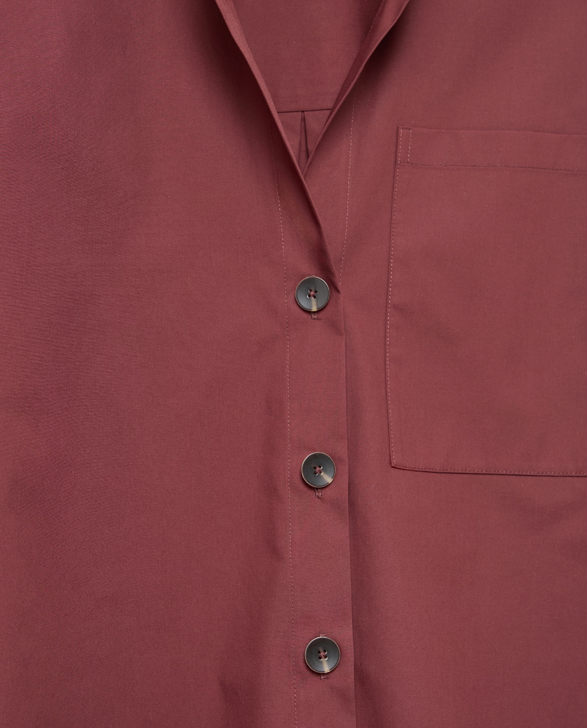 Camisa de Manga Comprida com Colarinho de Camisa de Popelina com Bolso Bordeaux-6