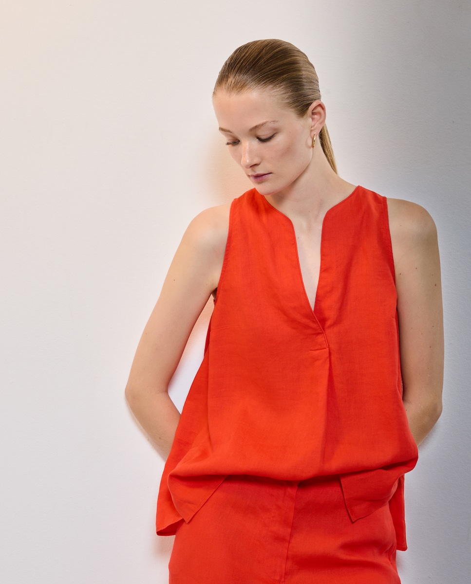 Top de Linho sem Mangas 600 Vermelho-3