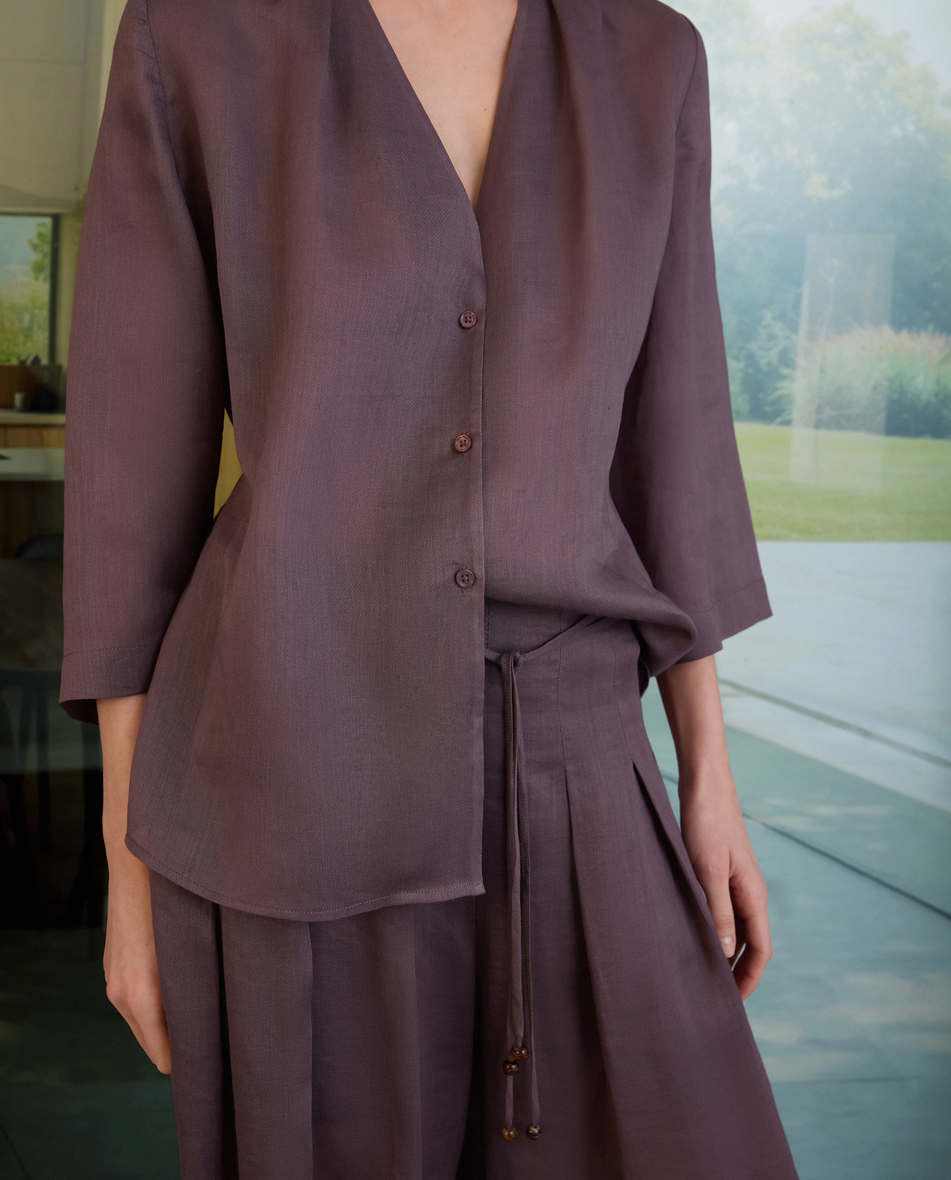 Blusa com manga 3/4 e decote em bico Roxo-4