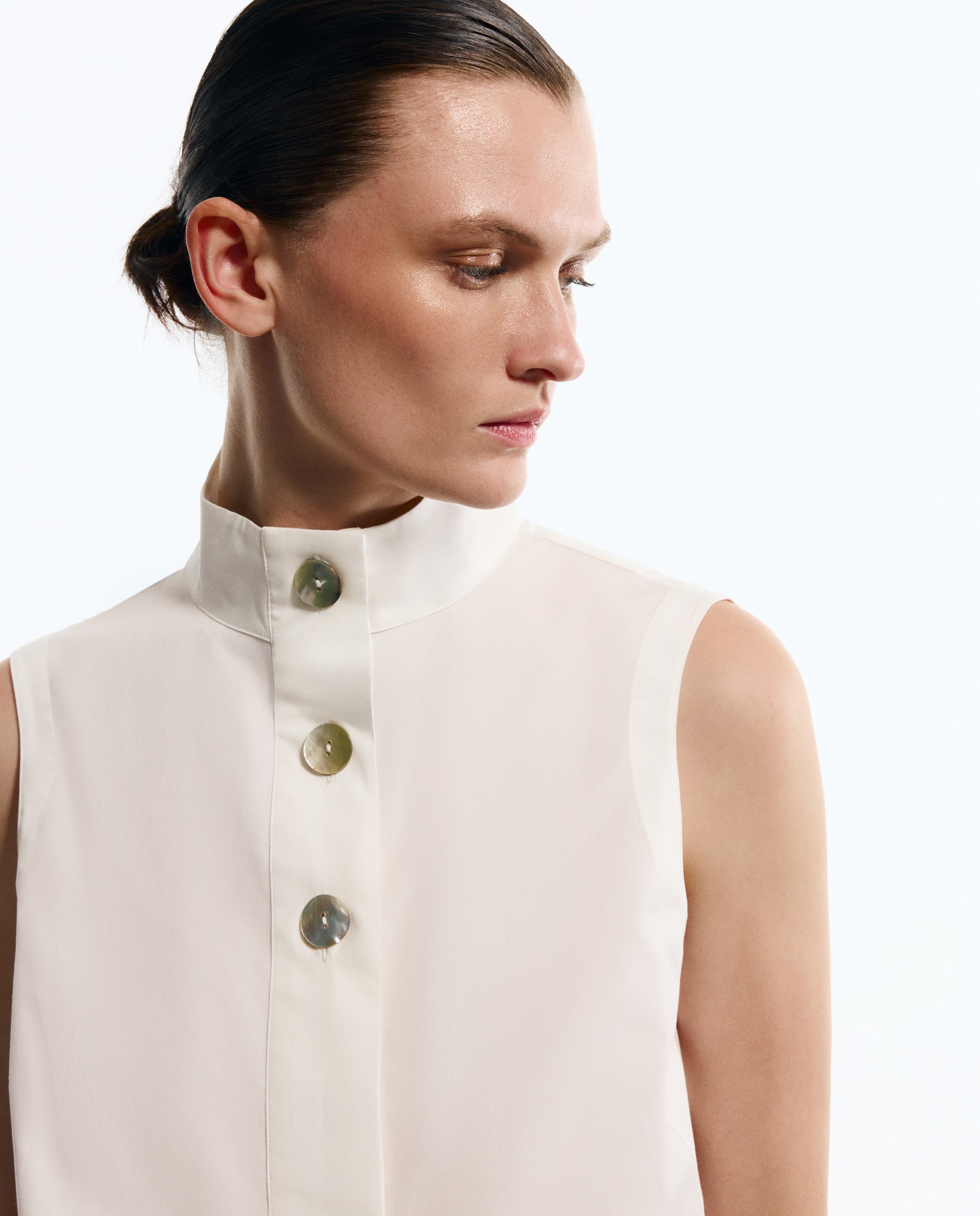 Camisa de mujer sin mangas con cuello camisero popelín - Woman Limited El Corte Inglés - Blanco Blanco-1