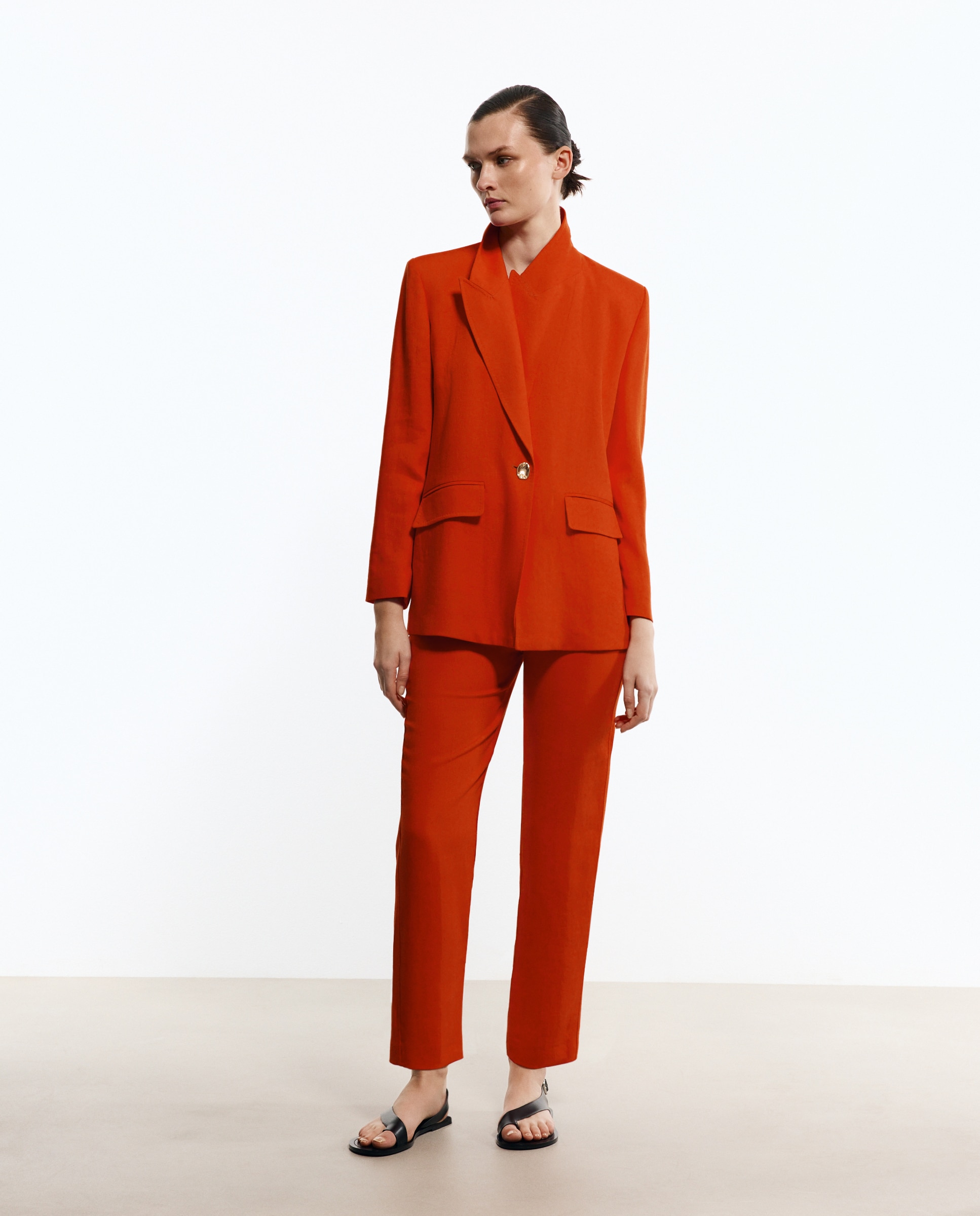 Blazer de Linho com Aba Laranja-4