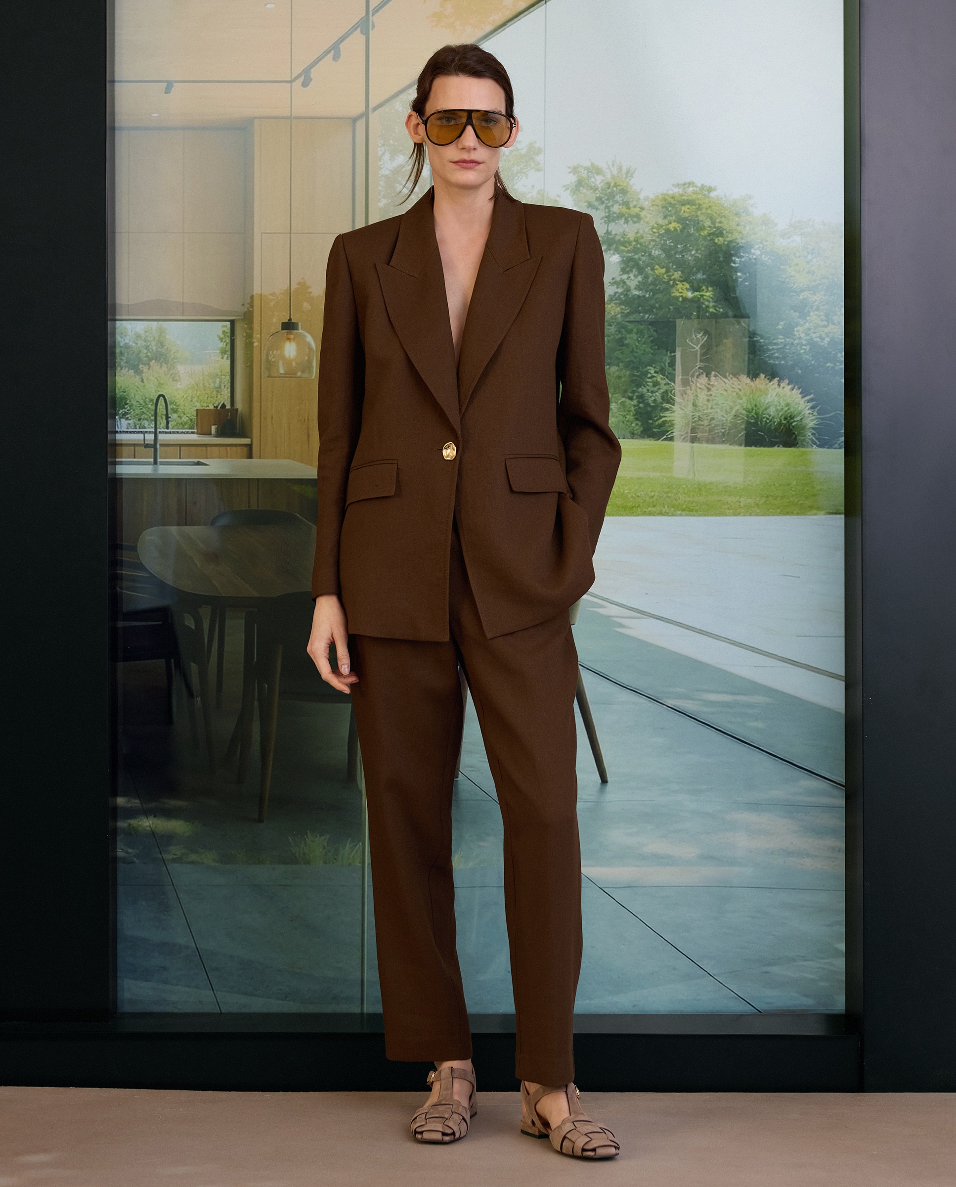 Blazer de Linho com Aba Castanho-3