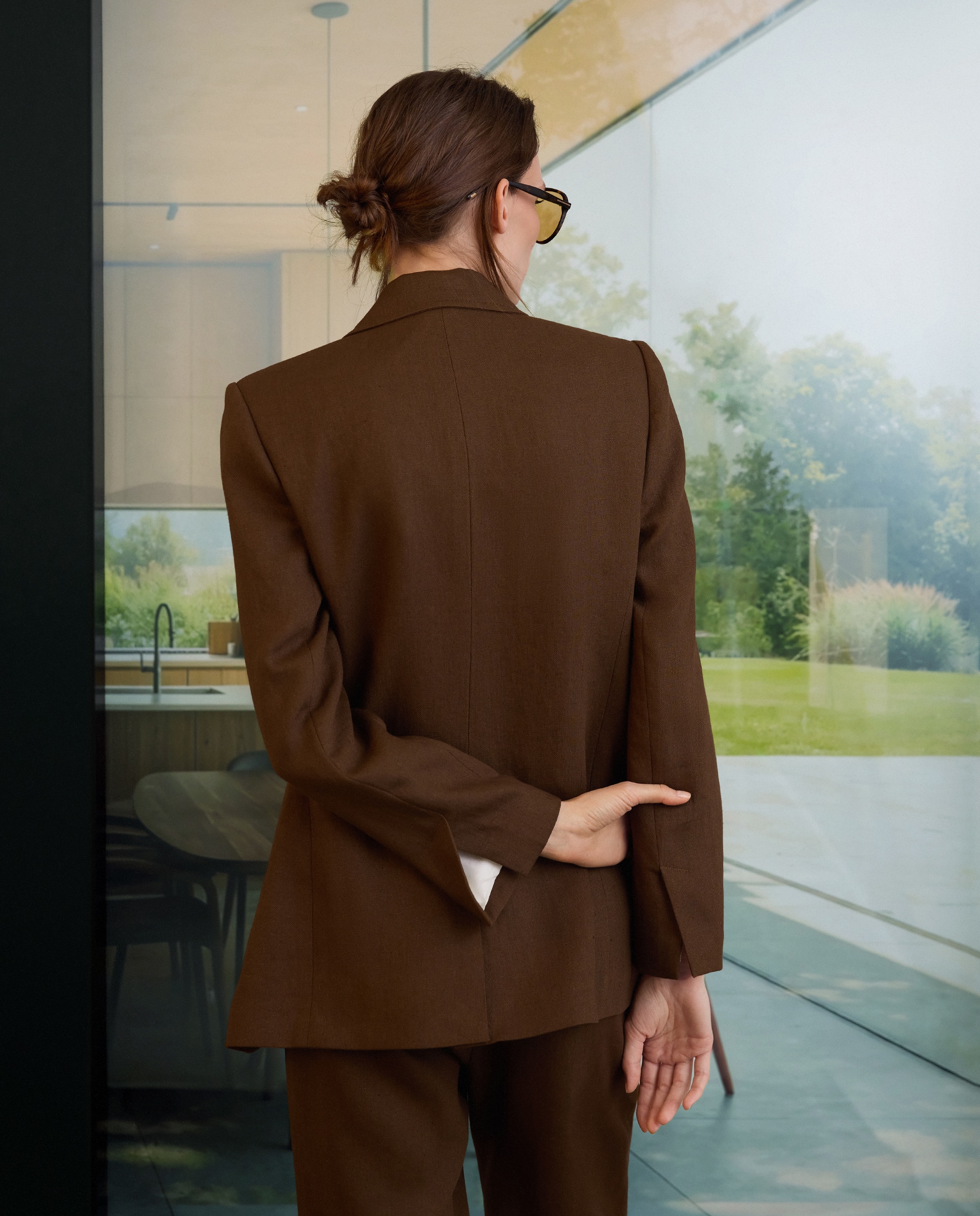 Blazer de Linho com Aba Castanho-4