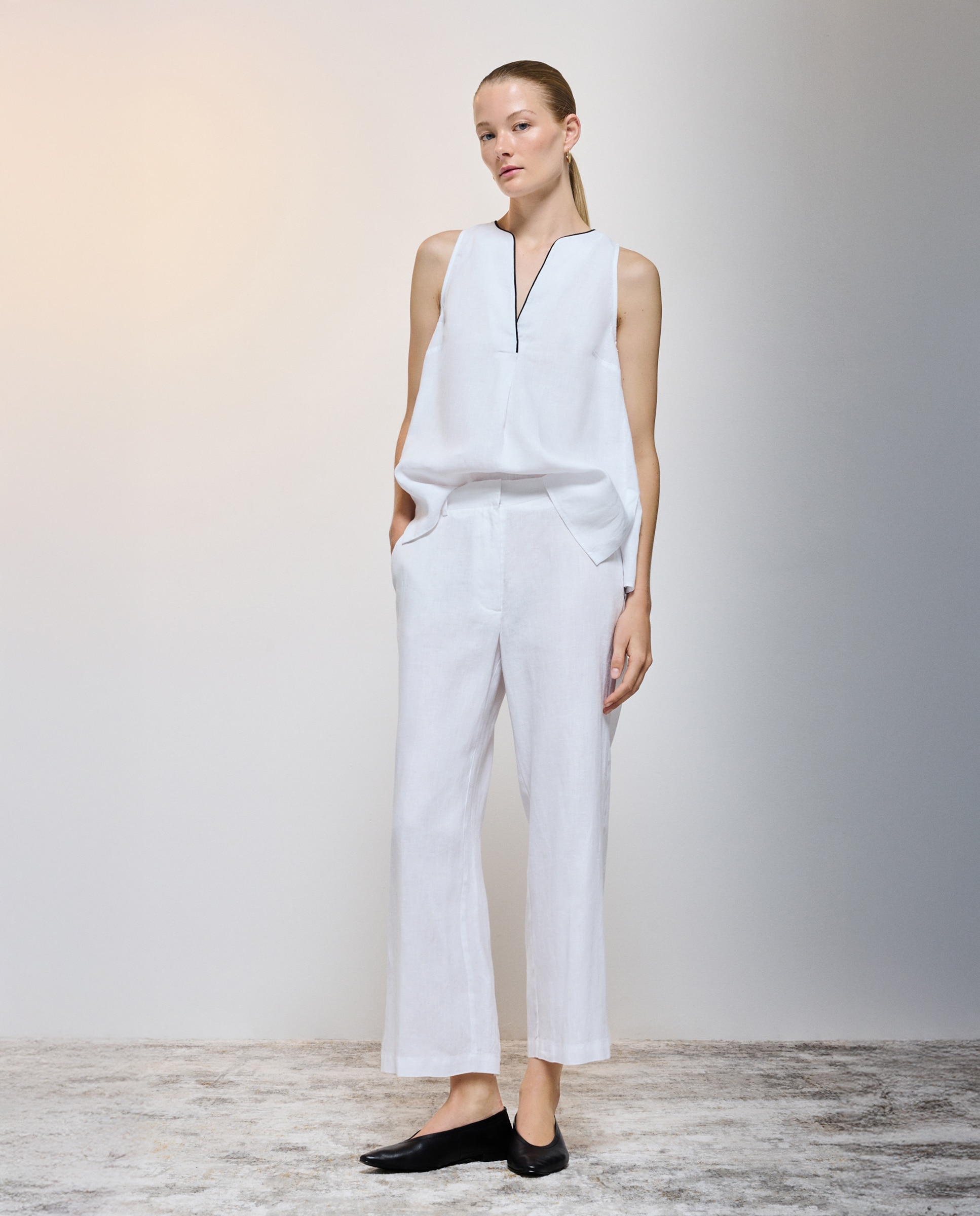 Calças Regular com Elástico na Cintura Branco-marfim-1