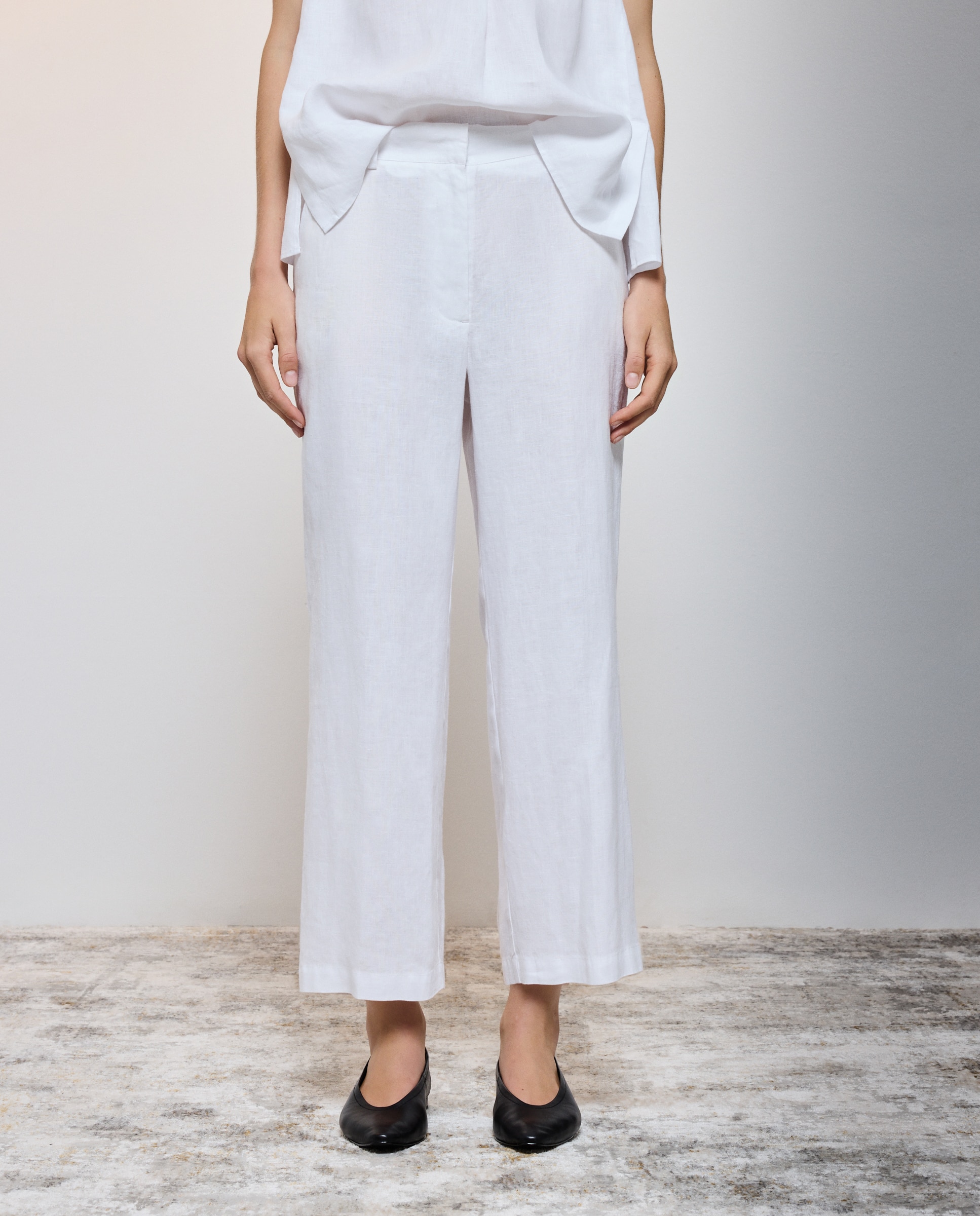 Calças Regular com Elástico na Cintura Branco-marfim-2