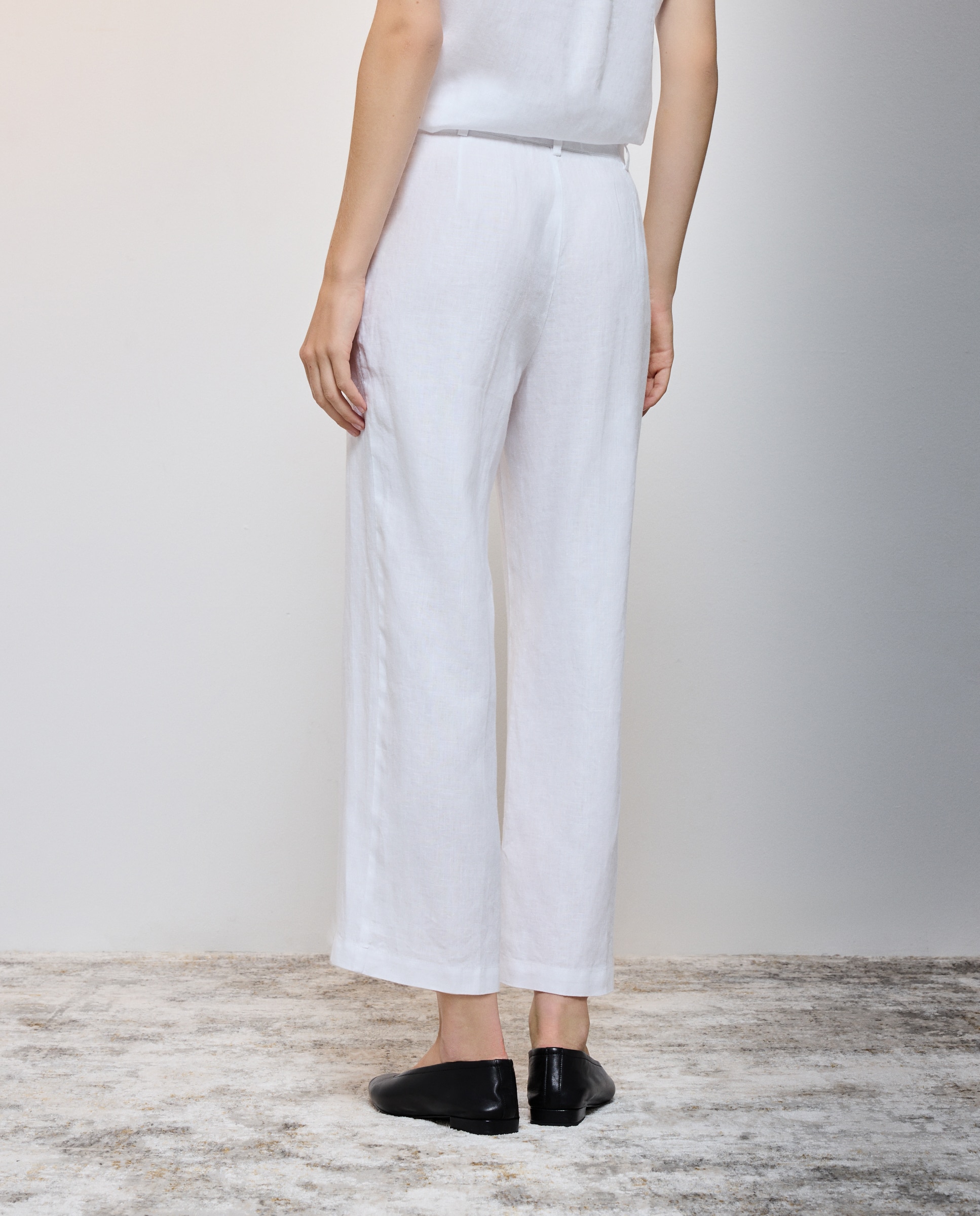 Calças Regular com Elástico na Cintura Branco-marfim-3