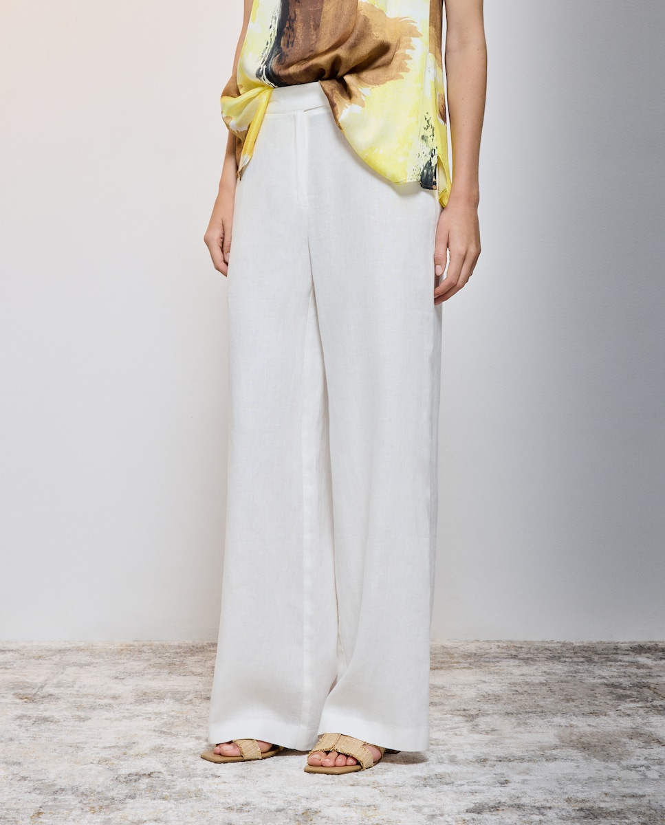Calças Largas Fluidas de Linho 120 Cru-2