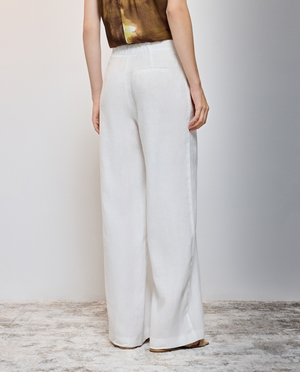Calças Largas Fluidas de Linho 120 Cru-3