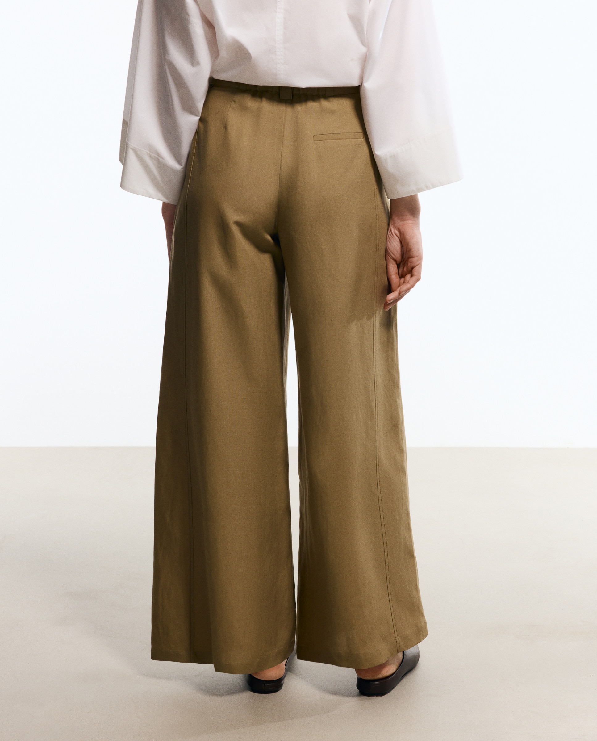 Pantalón de lino de mujer tipo palazzo - Woman Limited El Corte Inglés - Beige Beige-3