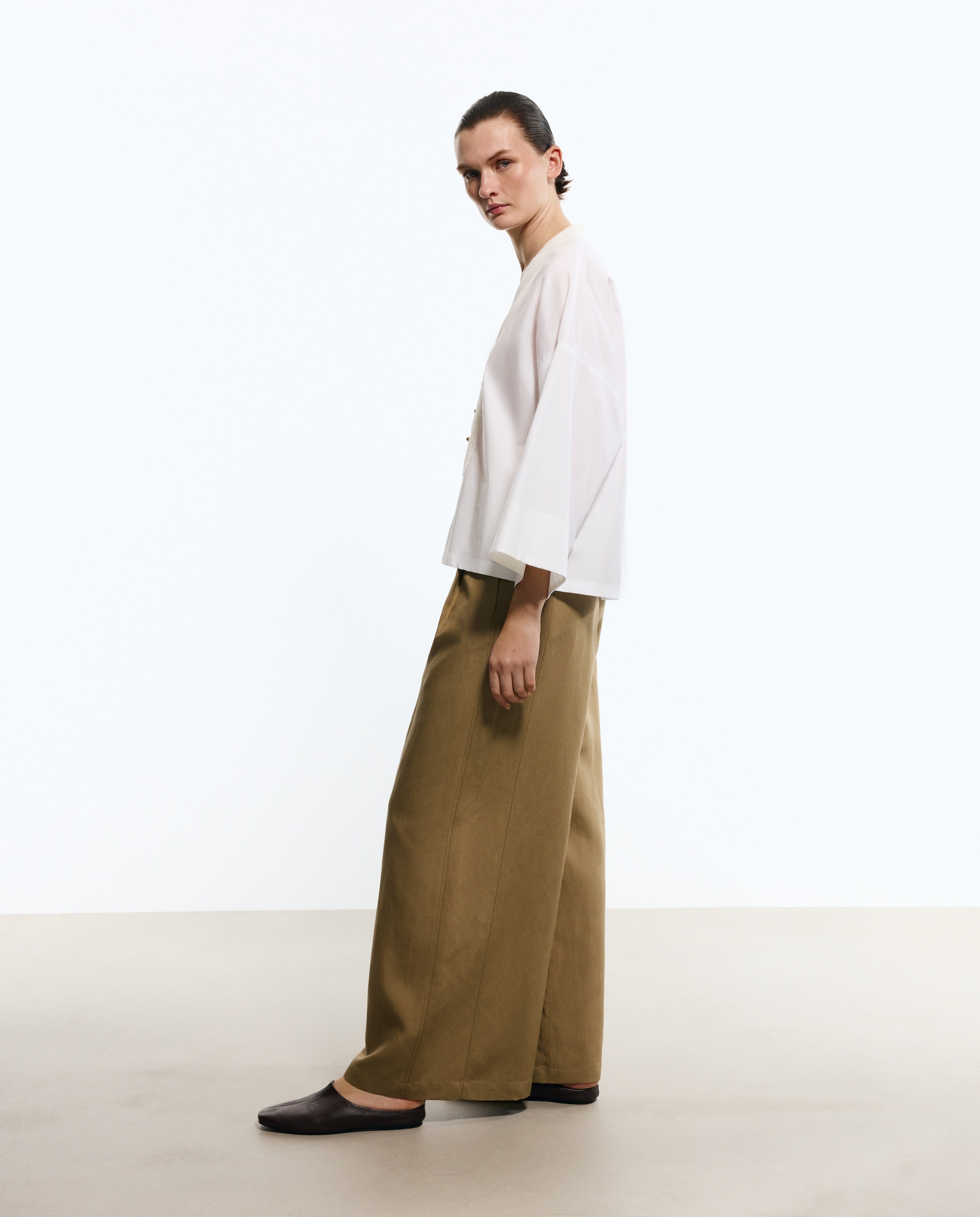 Pantalón de lino de mujer tipo palazzo - Woman Limited El Corte Inglés - Beige Beige-4
