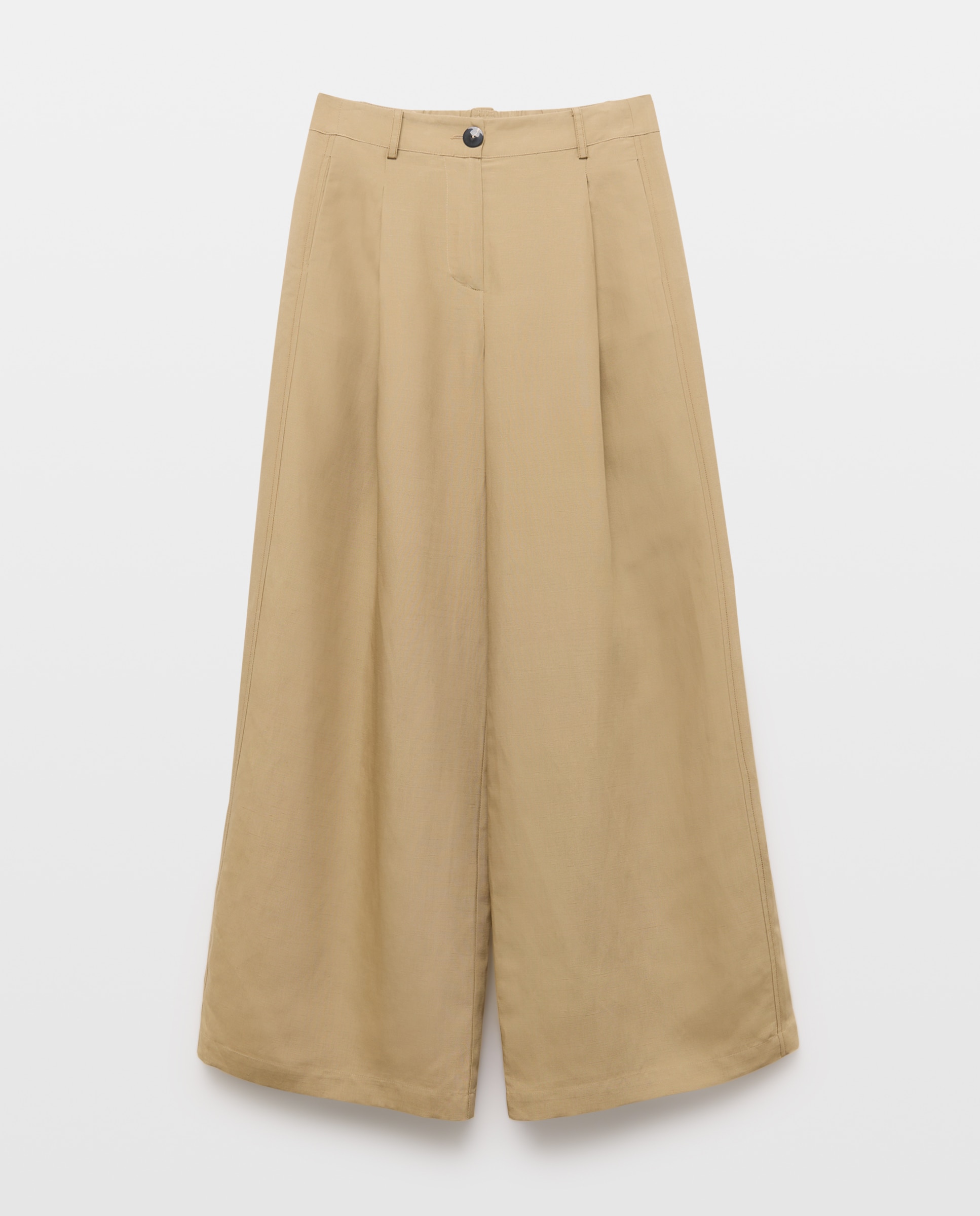 Pantalón de lino de mujer tipo palazzo - Woman Limited El Corte Inglés - Beige Beige-5