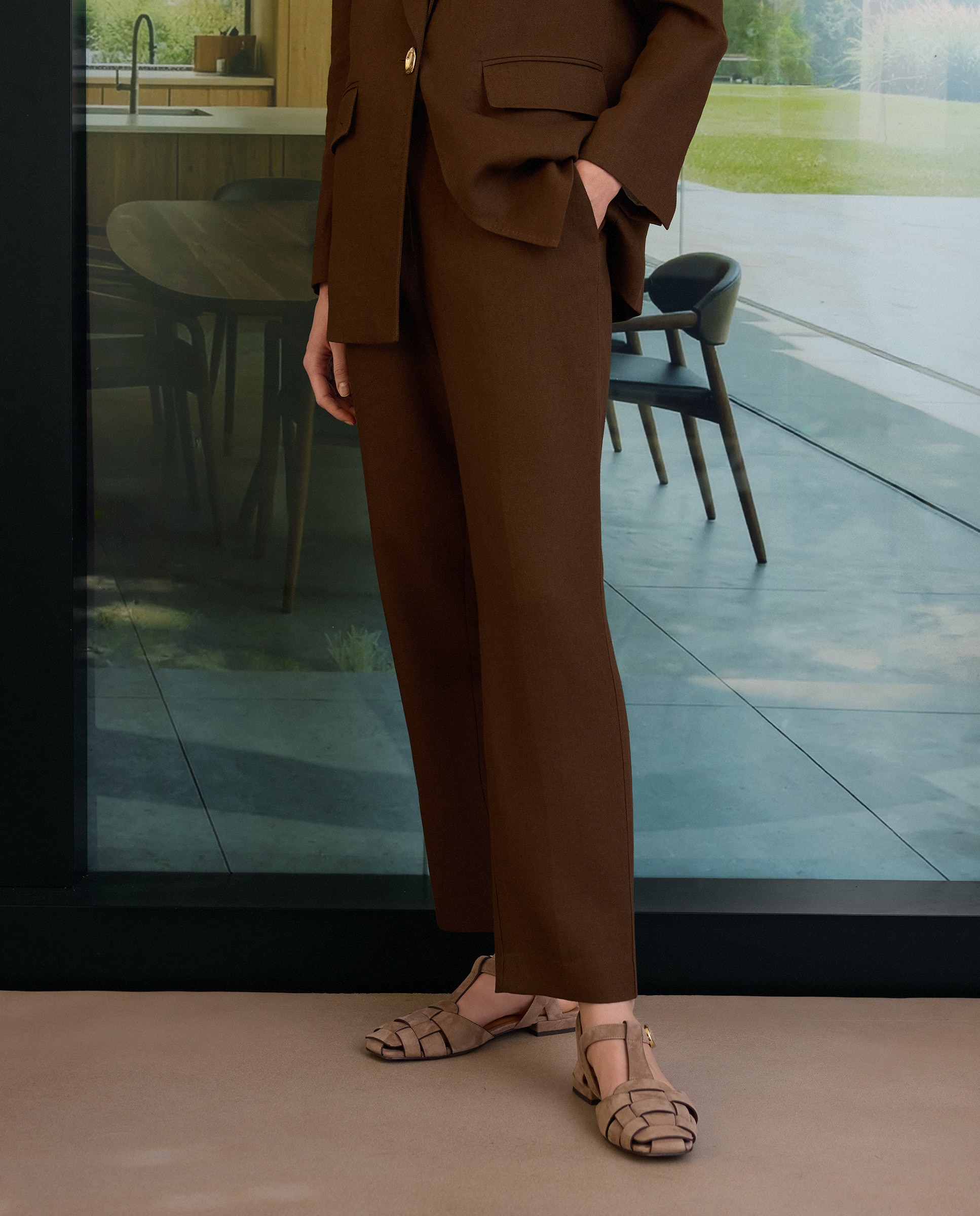Pantalón de mujer semipitillo lino - Woman Limited El Corte Inglés - Marrón Marrón-2